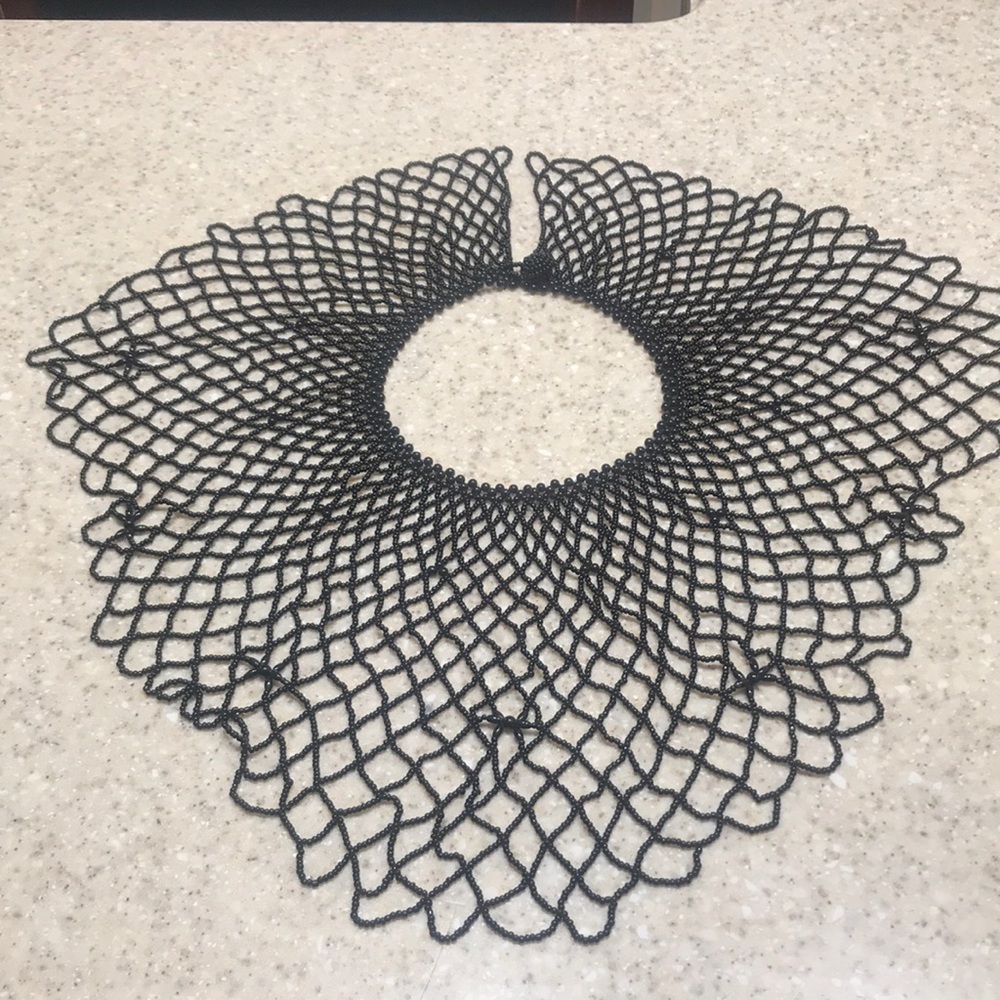 Black beaded shoulder cape necklace